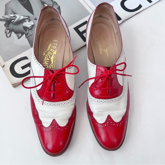 Women’s Salvatore Ferragamo Two-tone Brogue Oxford Shoes Size 8 AA - Picture 1 of 13